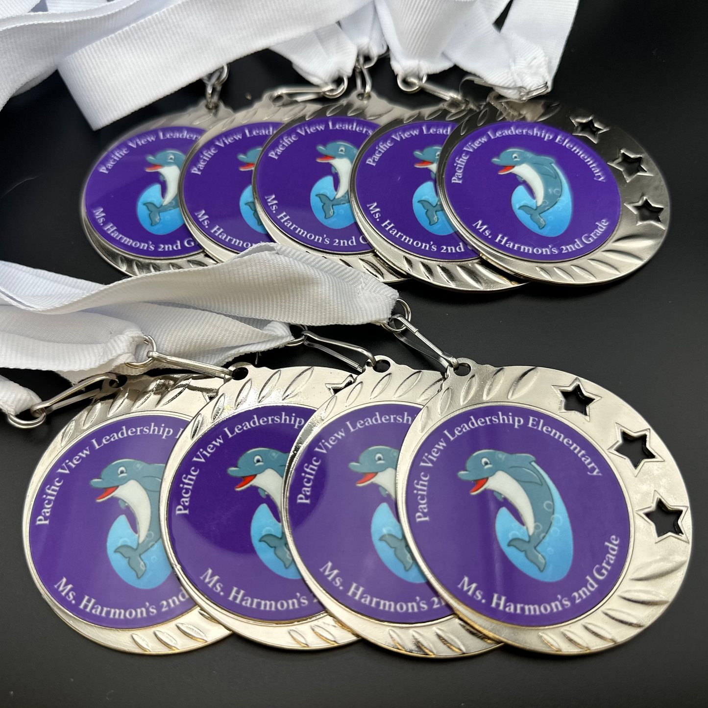 2 3/4" Bright Silver 3-Star 2' Insert Holder Medal